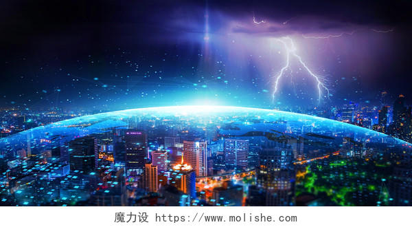 蓝色地球商务科技城市互联网智能城市展板背景